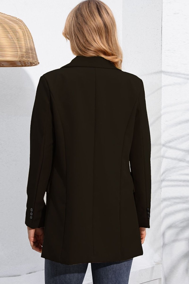 Lapel Neck Long Sleeve Blazer with Pockets - Blazer Suit